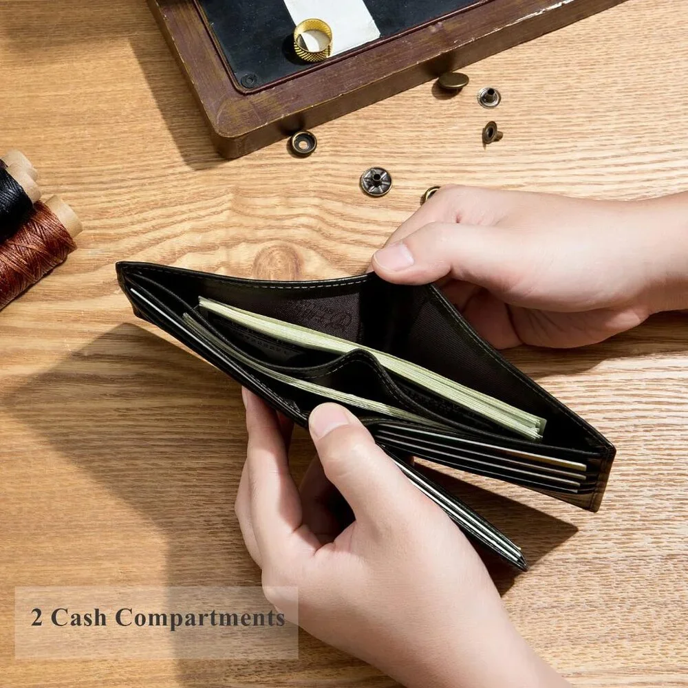 Wallets for Men Slim Bifold Genuine Leather Front Pocket Wallet Forest Green